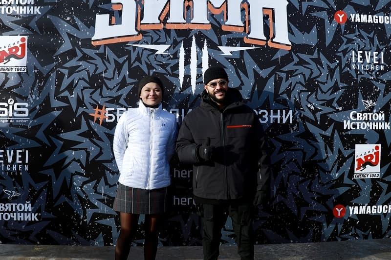 Ксения Шойгу и Тимати во время зименго забега «Гонка Героев»