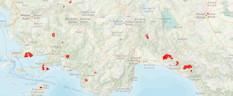 Российские карты работают в турции. Карта пожаров в Турции. Карта пожаров в Турции 2021. Районы пожаров в Турции на карте. Пожары в Турции сейчас карта пожаров.