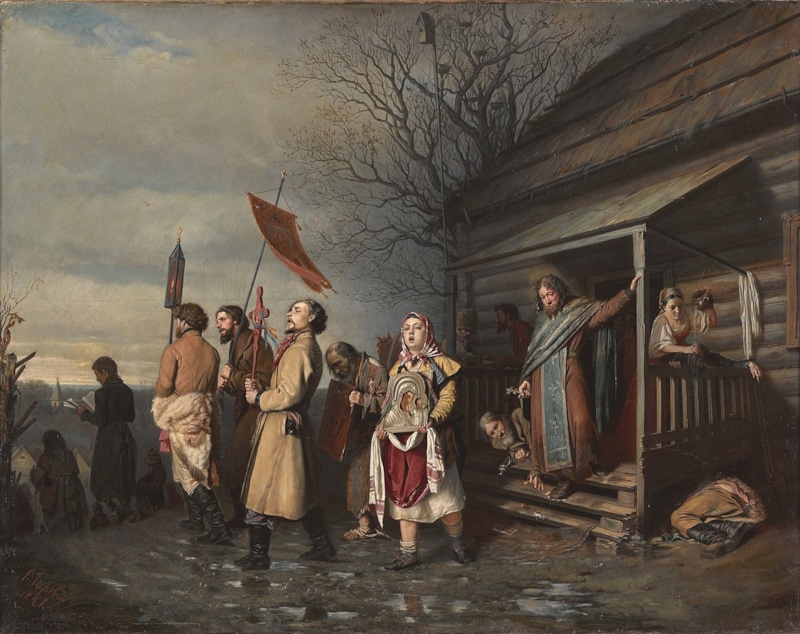 В. Г. Перов. Сельский крестный ход на Пасхе. 1861. Холст, масло. (https://ru.wikipedia.org/wiki/%D0%A1%D0%BF%D0%B8%D1%81%D0%BE%D0%BA_%D0%BA%D0%B0%D1%80%D1%82%D0%B8%D0%BD_%D0%92%D0%B0%D1%81%D0%B8%D0%BB%D0%B8%D1%8F_%D0%93%D1%80%D0%B8%D0%B3%D0%BE%D1%80%D1%8C%D0%B5%D0%B2%D0%B8%D1%87%D0%B0_%D0%9F%D0%B5%D1%80%D0%BE%D0%B2%D0%B0#/media/%D0%A4%D0%B0%D0%B9%D0%BB:Wassilij_Grigorjewitsch_Perow_006.jpg) В. Г. Перов. Сельский крестный ход на Пасхе. 1861. Холст, масло. (https://ru.wikipedia.org/wiki/%D0%A1%D0%BF%D0%B8%D1%81%D0%BE%D0%BA_%D0%BA%D0%B0%D1%80%D1%82%D0%B8%D0%BD_%D0%92%D0%B0%D1%81%D0%B8%D0%BB%D0%B8%D1%8F_%D0%93%D1%80%D0%B8%D0%B3%D0%BE%D1%80%D1%8C%D0%B5%D0%B2%D0%B8%D1%87%D0%B0_%D0%9F%D0%B5%D1%80%D0%BE%D0%B2%D0%B0#/media/%D0%A4%D0%B0%D0%B9%D0%BB:Wassilij_Grigorjewitsch_Perow_006.jpg)