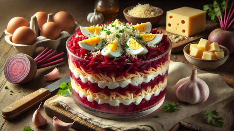 Свекольный салат: с плавленым сыром и яйцом Свекольный салат: с плавленым сыром и яйцом