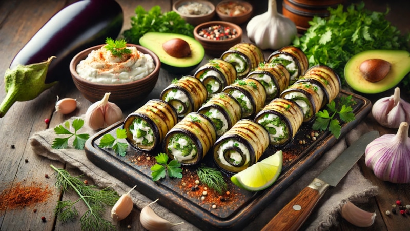 Рулетики из баклажана: сыр и авокадо Рулетики из баклажана: сыр и авокадо