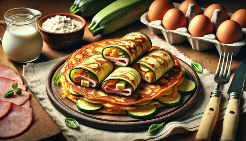 Кабачковые блинчики с сыром и ветчиной