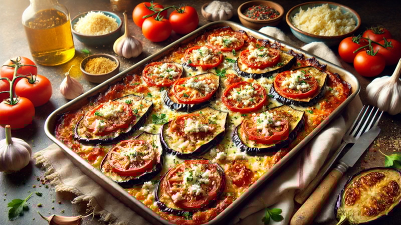 Запеченные баклажаны с помидорами и сыром Запеченные баклажаны с помидорами и сыром