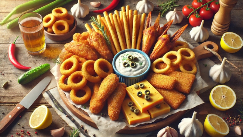 Быстрая закуска из рыбы и птицы: ассорти во фритюре