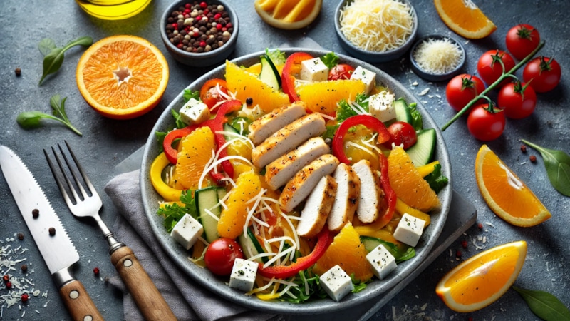 Летний салат с курицей и апельсином Летний салат с курицей и апельсином