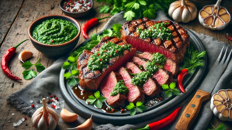 Антрекот с соусом чимичурри на гриле Антрекот с соусом чимичурри на гриле