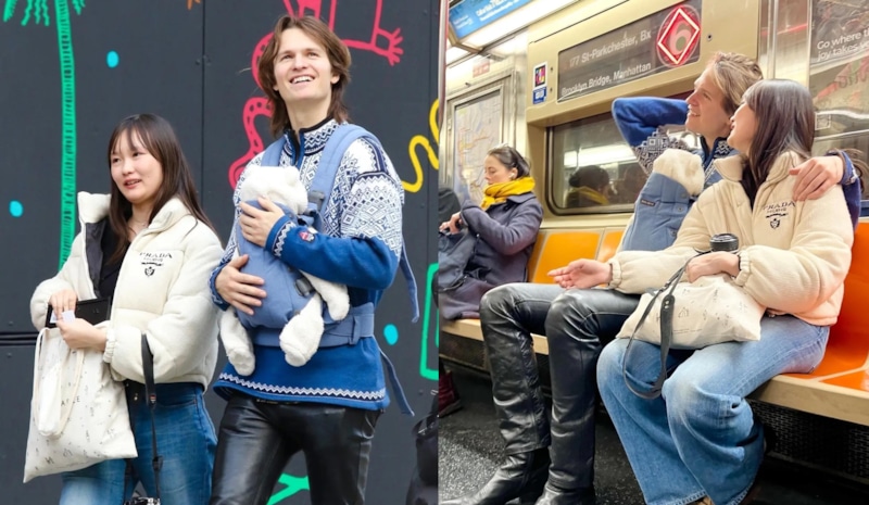 Энсел Эльгорт поехал на метро с сыном и женой