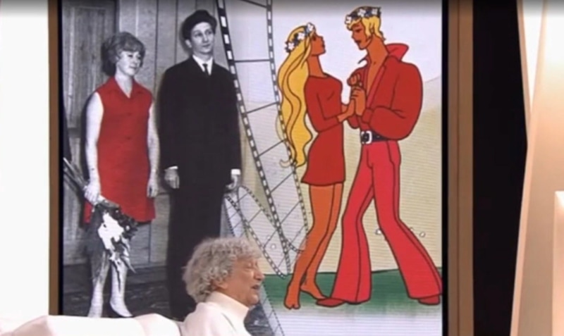 Юрий Энтин с женой Мариной в молодости и герои «Бременских музыкантов» Трубадур и Принцесса