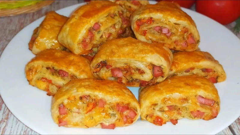 Домашняя закуска: слоеные рулетики с сыром
