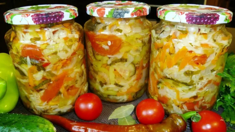 Сербское ассорти «Шарена» готовят из овощей с маринадом и уксусом