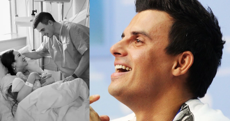 Кирилл Туриченко и его жена Дарья Тарасова в роддоме.