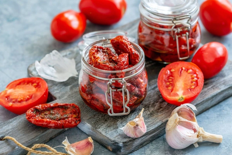 Вяленые томаты готовят из мясистых плодов, соли, пряностей и масла Вяленые томаты готовят из мясистых плодов, соли, пряностей и масла