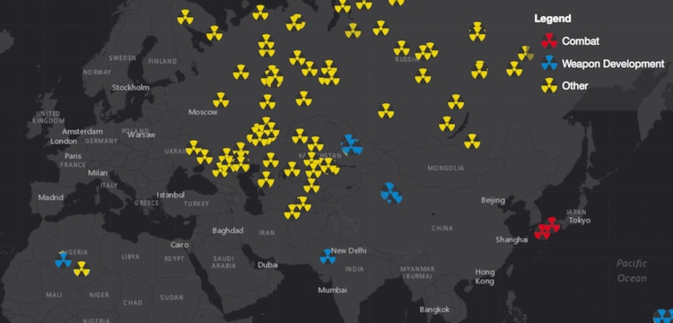 Карта ядерных испытаний в мире