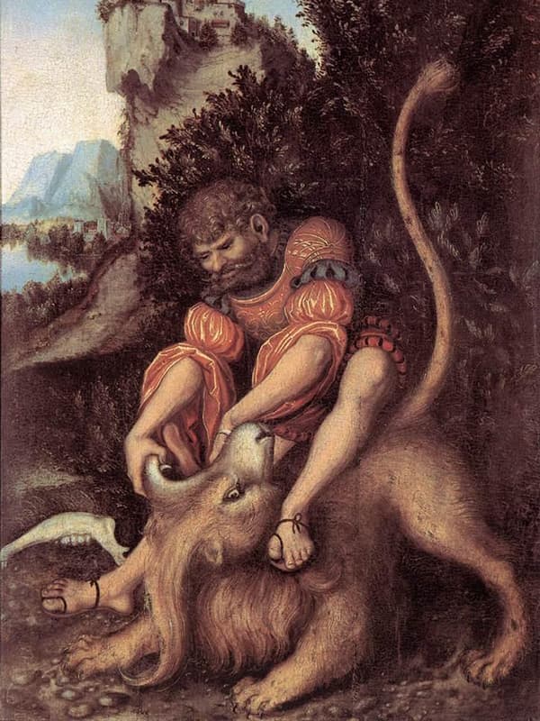 Самсон разрывает пасть льву
